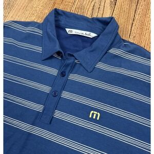 Travis Mathew Performance Golf Polo Shirt Blue Striped Men's Sz Large